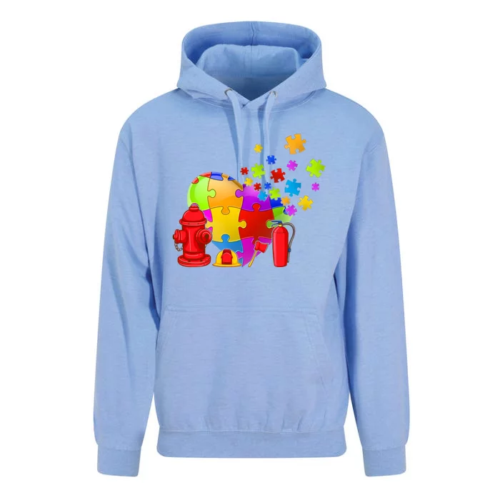 Men Cute Firefighter Heart Puzzle Autism Awareness Day Gift Unisex Surf Hoodie