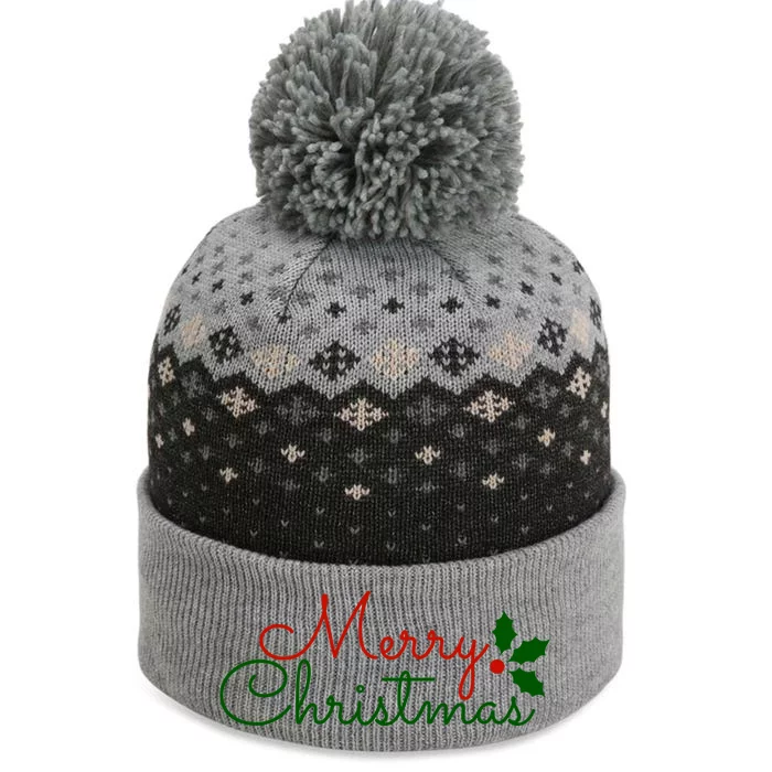 Merry Christmas Festive Logo The Baniff Cuffed Pom Beanie