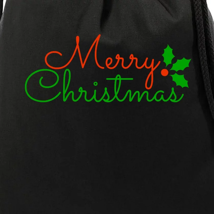 Merry Christmas Festive Logo Drawstring Bag