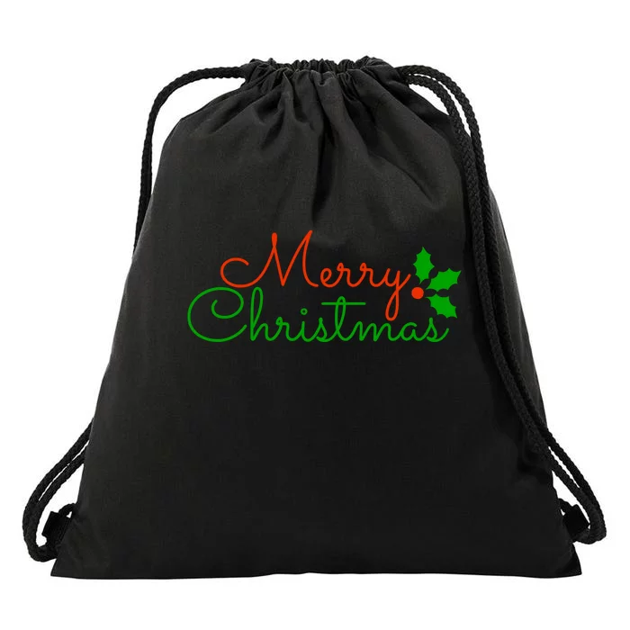 Merry Christmas Festive Logo Drawstring Bag