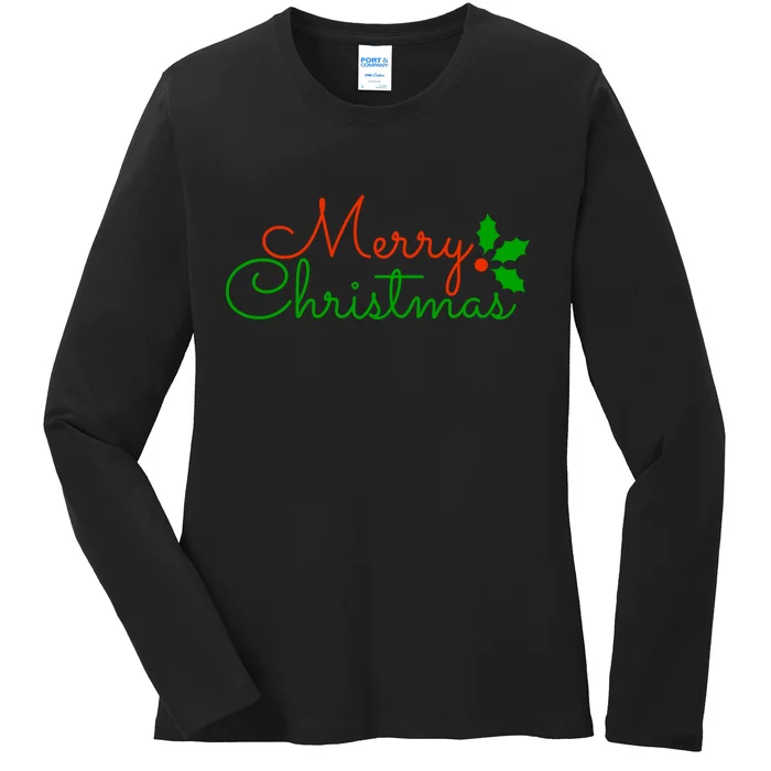 Merry Christmas Festive Logo Ladies Long Sleeve Shirt