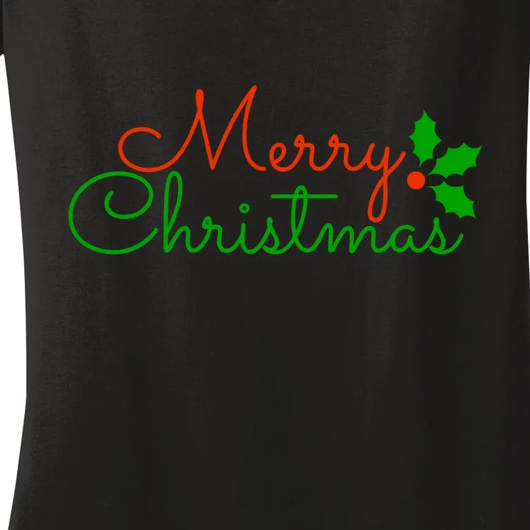 Merry Christmas Festive Logo Women's V-Neck T-Shirt