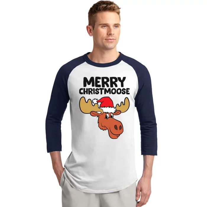 Merry Christmoose Funny Moose Christmas Hat Moose Cool Gift Baseball Sleeve Shirt