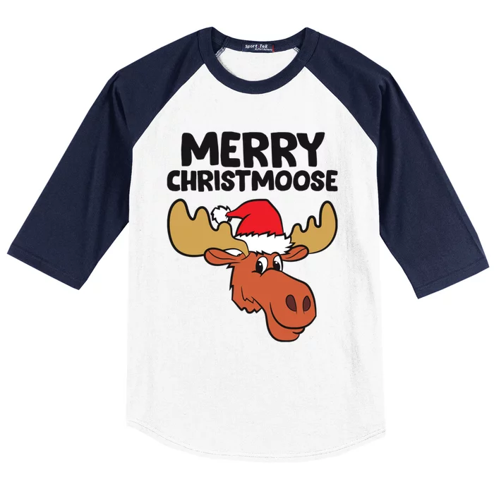 Merry Christmoose Funny Moose Christmas Hat Moose Cool Gift Baseball Sleeve Shirt