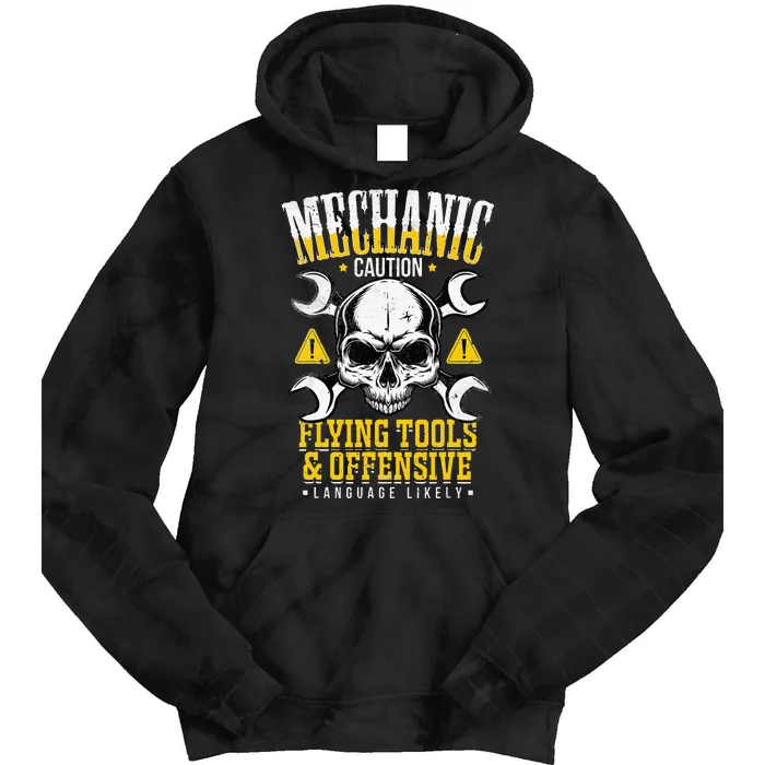 Mechanic Caution Flying Tools Car Mechanics Tie Dye Hoodie