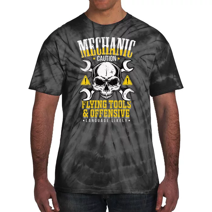 Mechanic Caution Flying Tools Car Mechanics Tie-Dye T-Shirt