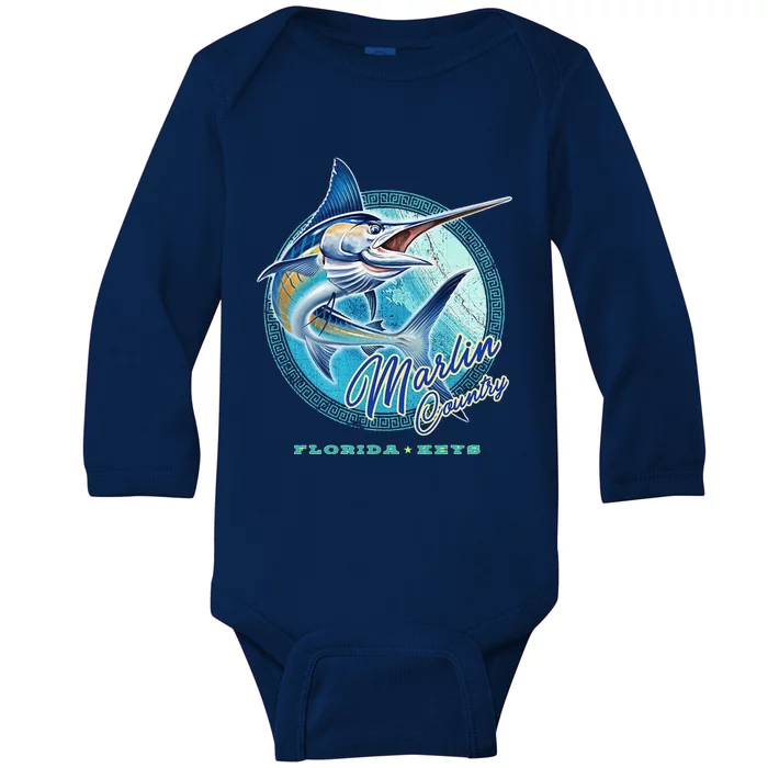 Marlin Country Florida Keys, Saltwater Fishing Tee Baby Long Sleeve Bodysuit