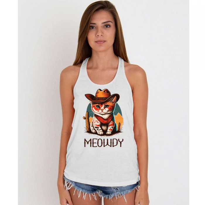 Meowdy Cat Funny Howdy Meme Western Cowboy Kitten Women's Knotted Racerback Tank