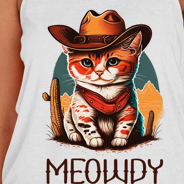 Meowdy Cat Funny Howdy Meme Western Cowboy Kitten Women's Knotted Racerback Tank