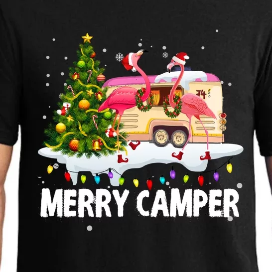 Merry Camper Funny Camping Flamingo Christmas Tree Pajamas Gift Pajama Set