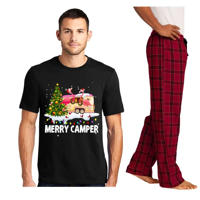 Merry Camper Funny Camping Flamingo Christmas Tree Pajamas Gift Pajama Set