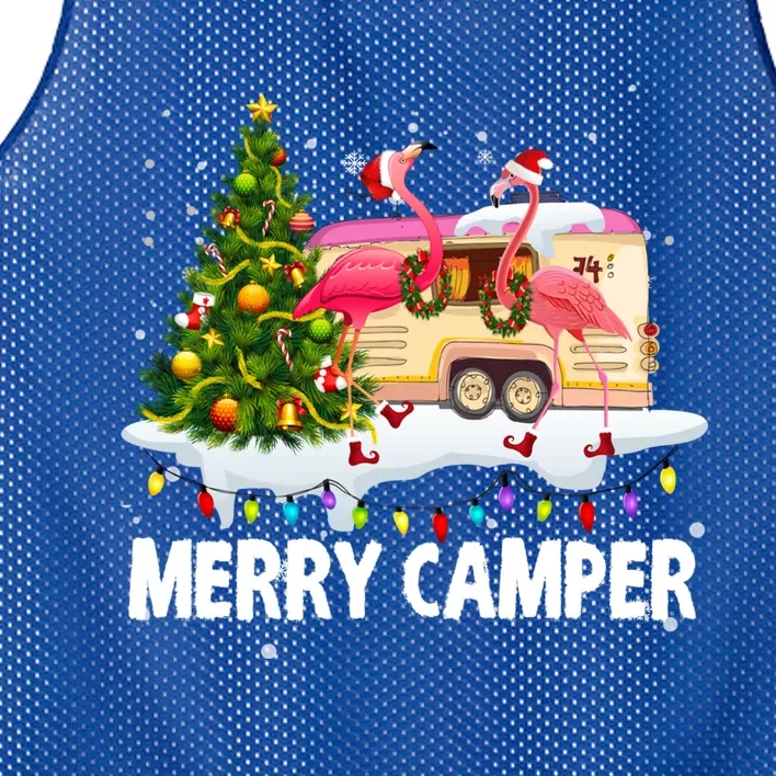 Merry Camper Funny Camping Flamingo Christmas Tree Pajamas Gift Mesh Reversible Basketball Jersey Tank