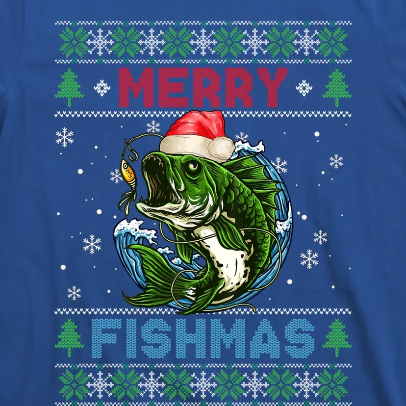 Merry Christmas Fishmas Ugly Xmas Sweater Santa Bass Fishing Gift T-Shirt