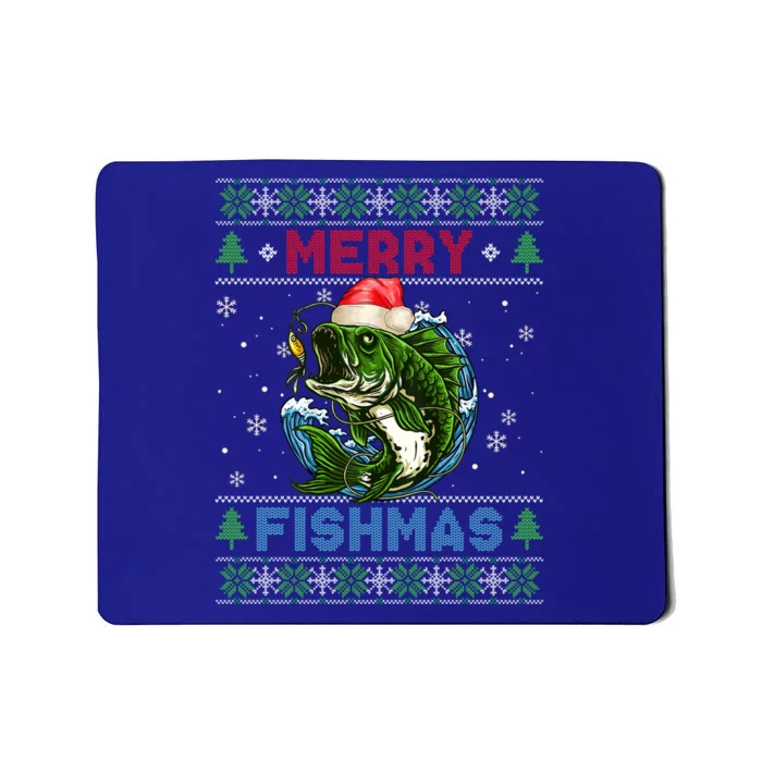 Merry Christmas Fishmas Ugly Xmas Sweater Santa Bass Fishing Gift Mousepad