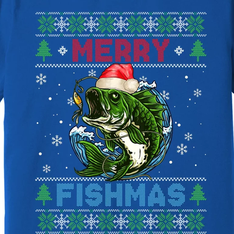 Merry Christmas Fishmas Ugly Xmas Sweater Santa Bass Fishing Gift Premium T-Shirt