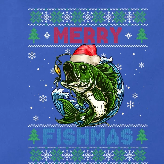 Merry Christmas Fishmas Ugly Xmas Sweater Santa Bass Fishing Gift Zip Tote Bag