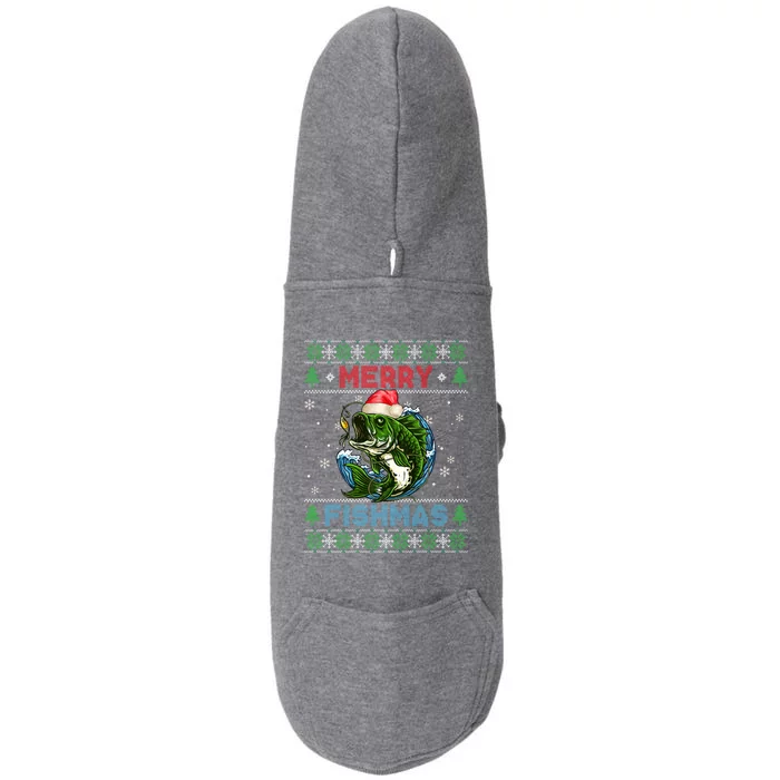 Merry Christmas Fishmas Ugly Xmas Sweater Santa Bass Fishing Gift Doggie 3-End Fleece Hoodie