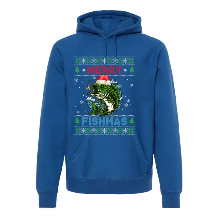 Merry Christmas Fishmas Ugly Xmas Sweater Santa Bass Fishing Gift Premium Hoodie