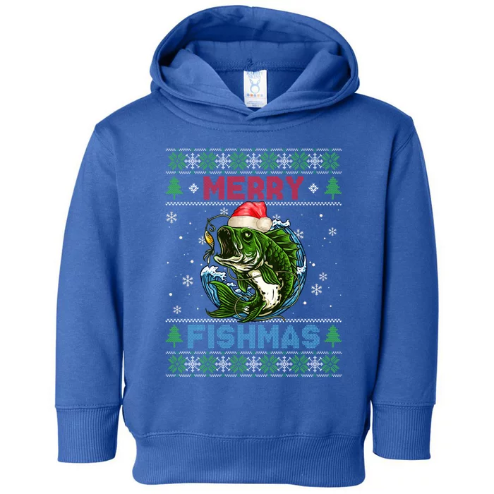 Merry Christmas Fishmas Ugly Xmas Sweater Santa Bass Fishing Gift Toddler Hoodie