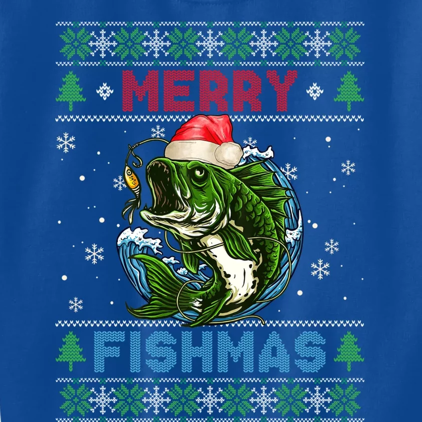 Merry Christmas Fishmas Ugly Xmas Sweater Santa Bass Fishing Gift Kids Sweatshirt