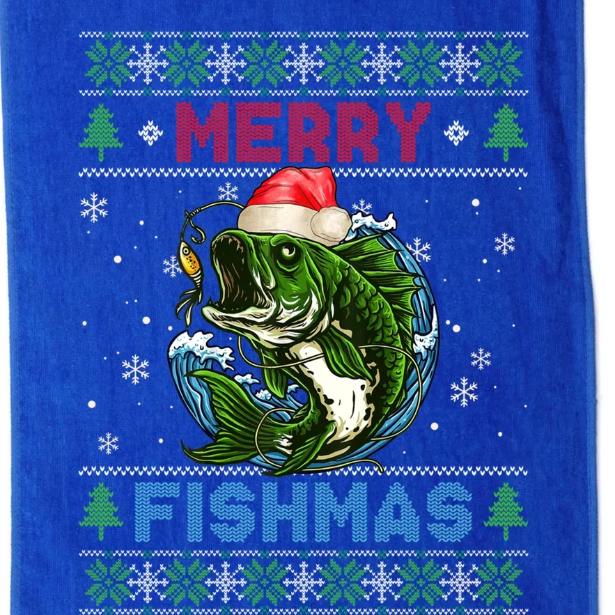 Merry Christmas Fishmas Ugly Xmas Sweater Santa Bass Fishing Gift Platinum Collection Golf Towel