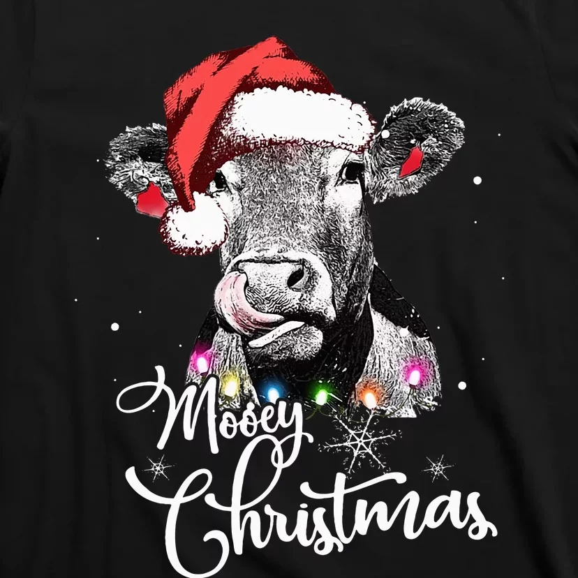 Mooey Christmas Fun Heifer Cow Santa Xmas Light Farmer Lover T-Shirt