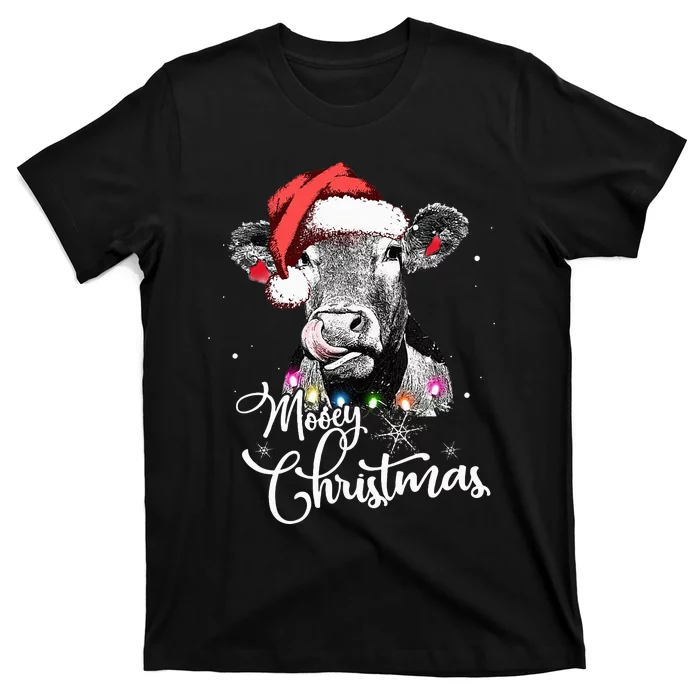 Mooey Christmas Fun Heifer Cow Santa Xmas Light Farmer Lover T-Shirt