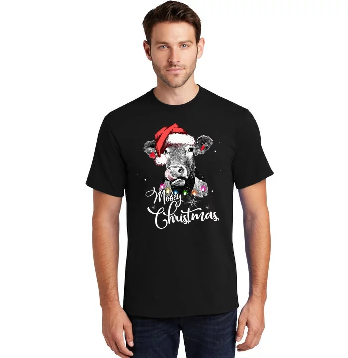 Mooey Christmas Fun Heifer Cow Santa Xmas Light Farmer Lover Tall T-Shirt