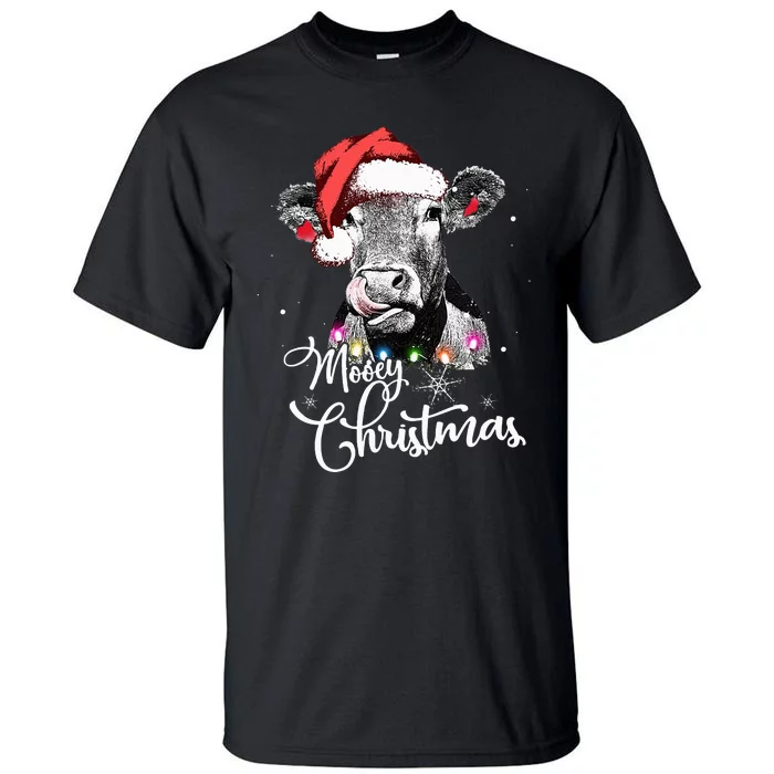 Mooey Christmas Fun Heifer Cow Santa Xmas Light Farmer Lover Tall T-Shirt