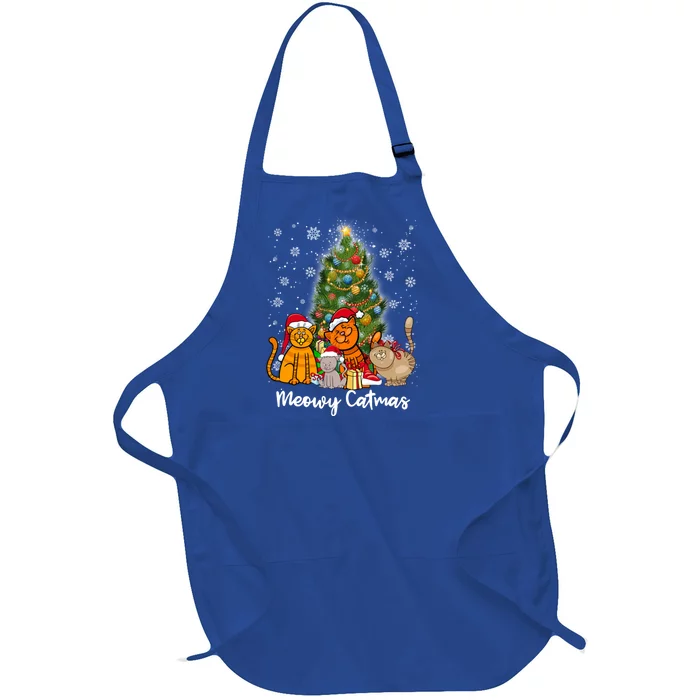 Meowy Catmas Funny Cat Lover Meowy Catmas Gift Full-Length Apron With Pocket