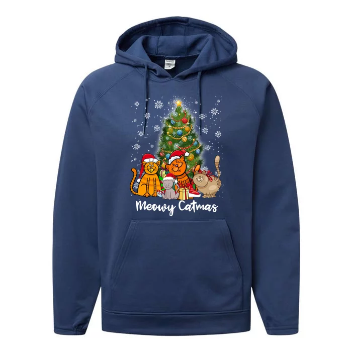 Meowy Catmas Funny Cat Lover Meowy Catmas Gift Performance Fleece Hoodie