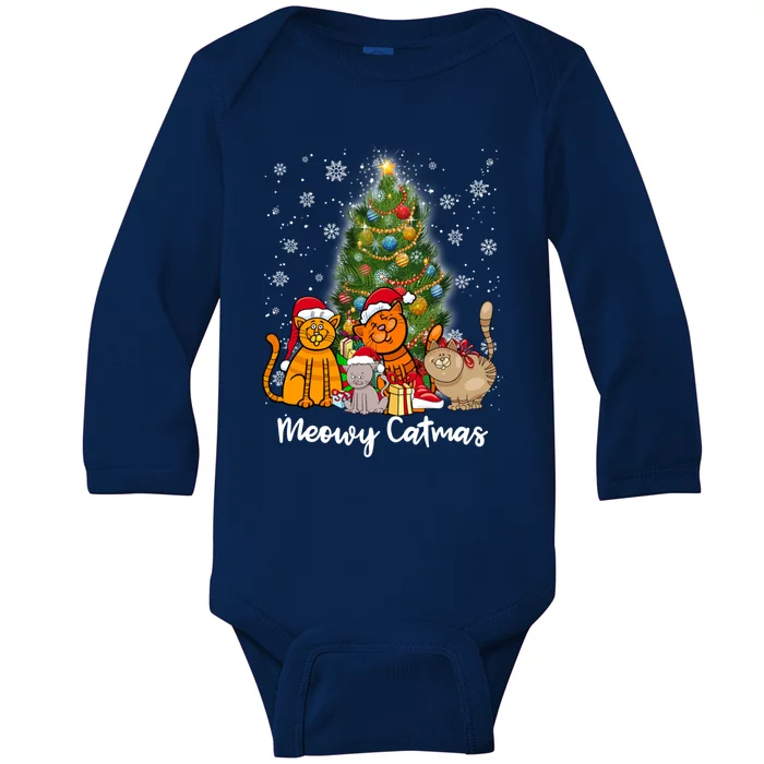 Meowy Catmas Funny Cat Lover Meowy Catmas Gift Baby Long Sleeve Bodysuit