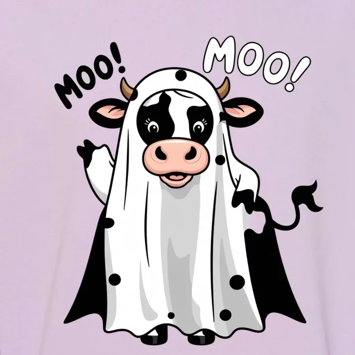 Moo! Cute Funny Cow Ghost Halloween Garment-Dyed Sweatshirt