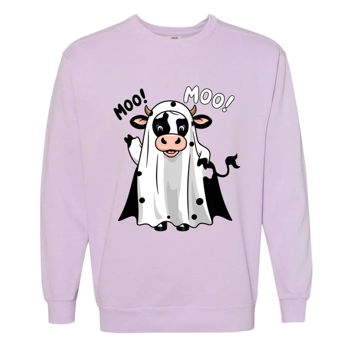 Moo! Cute Funny Cow Ghost Halloween Garment-Dyed Sweatshirt