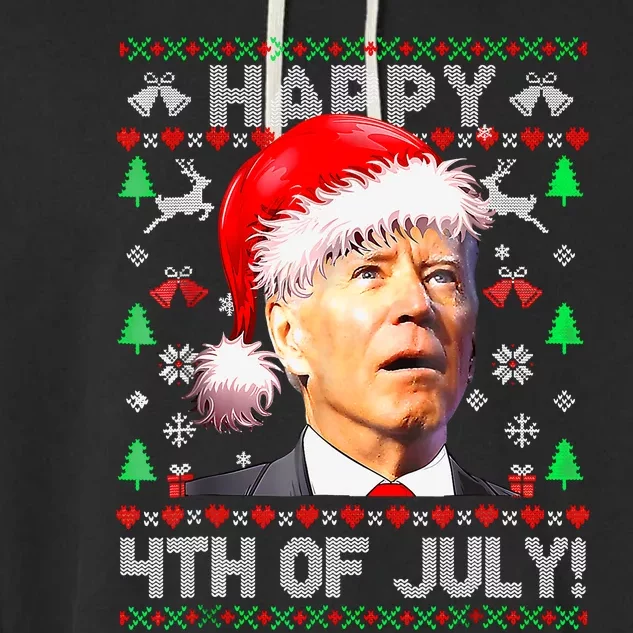 Merry Christmas Funny Joe Biden Happy 4th Of July Ugly Xmas Garment-Dyed Fleece Hoodie