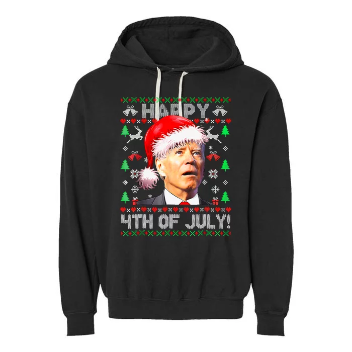 Merry Christmas Funny Joe Biden Happy 4th Of July Ugly Xmas Garment-Dyed Fleece Hoodie