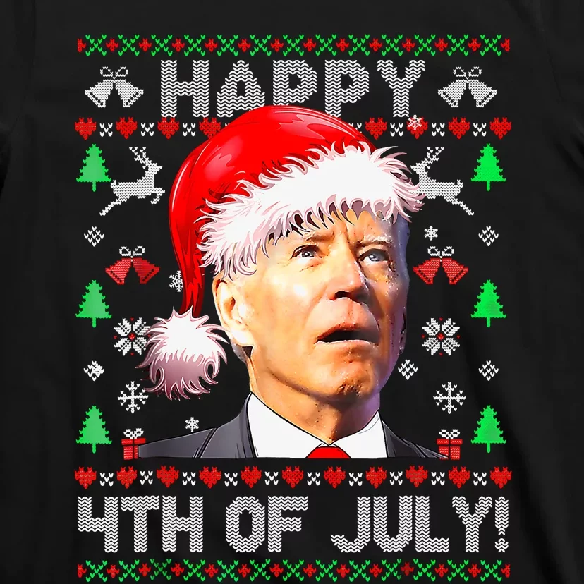 Merry Christmas Funny Joe Biden Happy 4th Of July Ugly Xmas T-Shirt