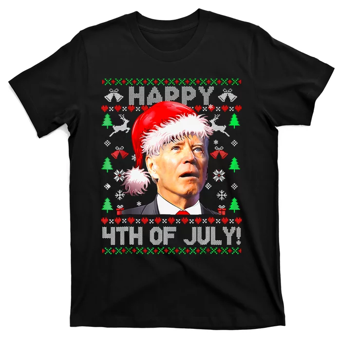 Merry Christmas Funny Joe Biden Happy 4th Of July Ugly Xmas T-Shirt