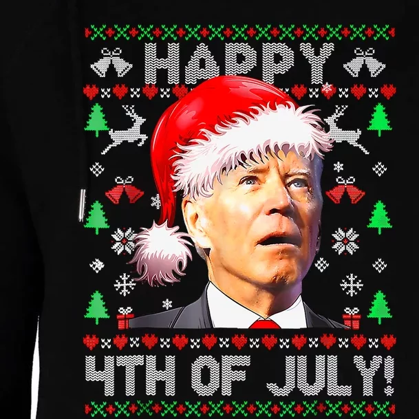 Merry Christmas Funny Joe Biden Happy 4th Of July Ugly Xmas Womens Funnel Neck Pullover Hood