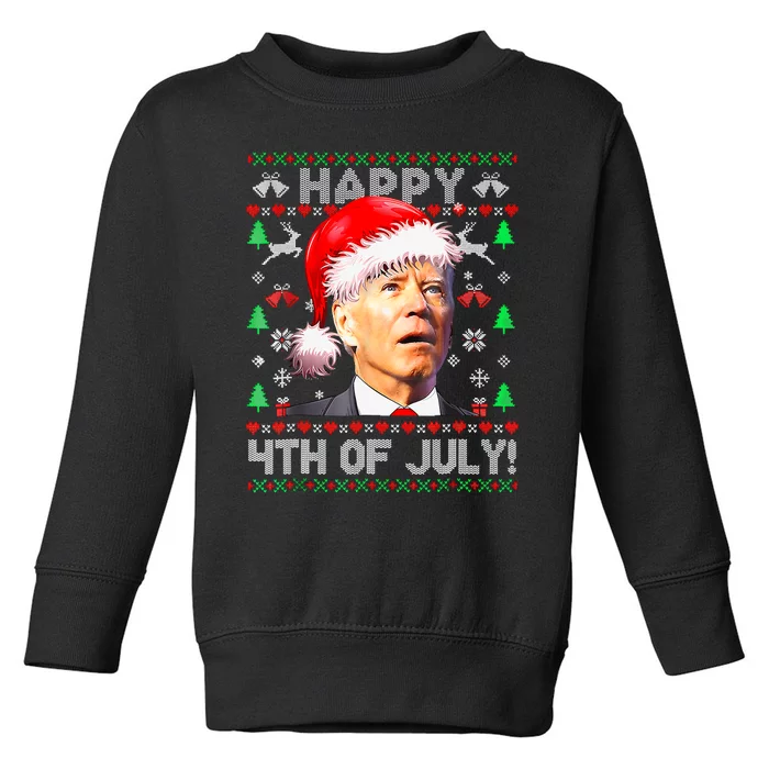 Merry Christmas Funny Joe Biden Happy 4th Of July Ugly Xmas Toddler Sweatshirt