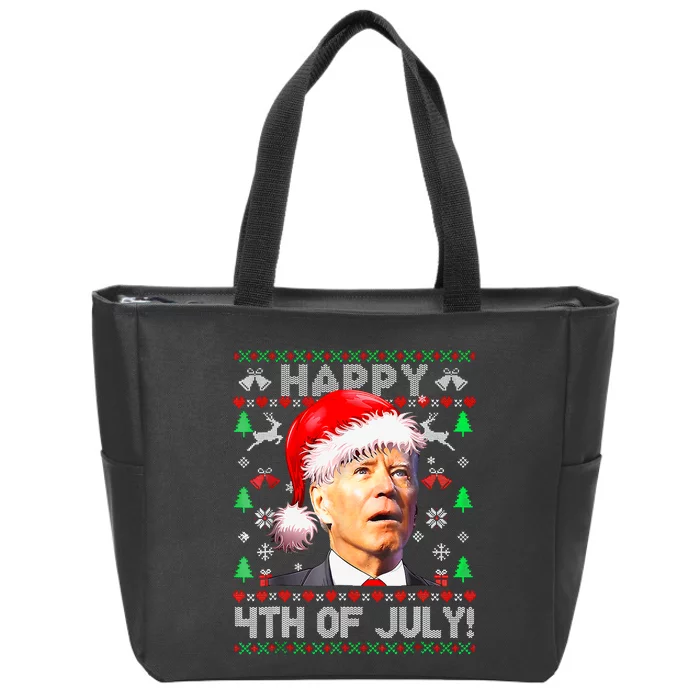 Merry Christmas Funny Joe Biden Happy 4th Of July Ugly Xmas Zip Tote Bag