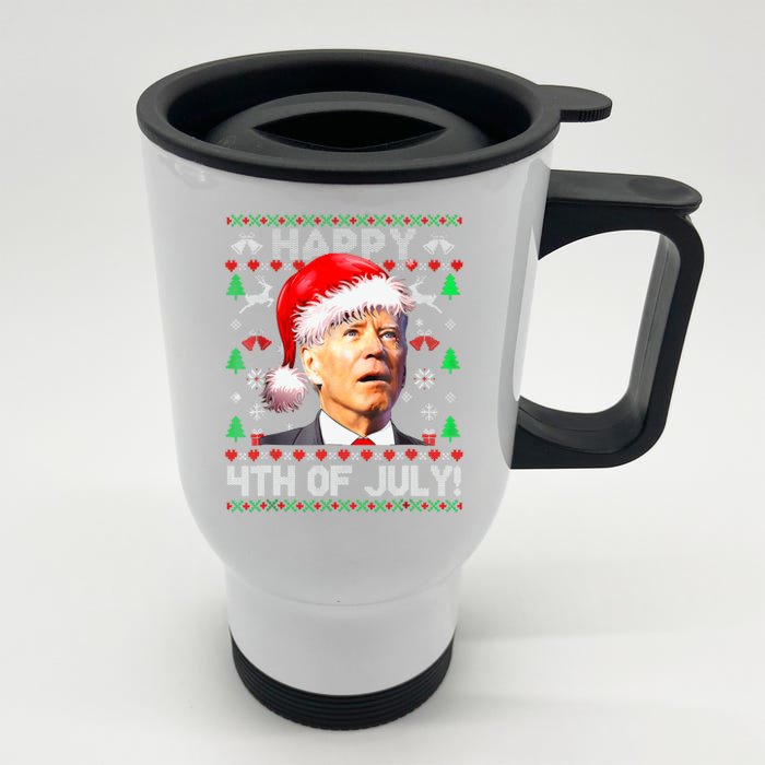 Merry Christmas Funny Joe Biden Happy 4th Of July Ugly Xmas Front & Back Stainless Steel Travel Mug