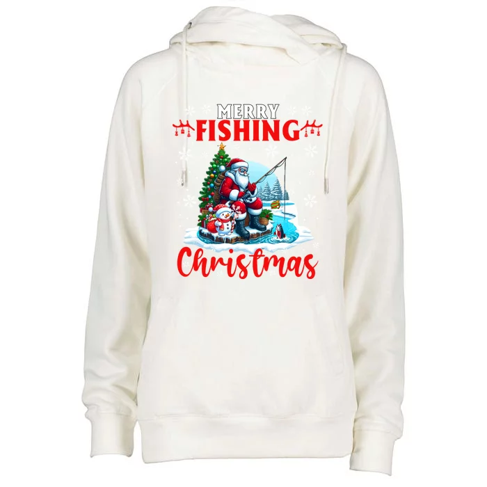 Merry Christmas Fishing Santa Sunglasses Snowman Colorful Womens Funnel Neck Pullover Hood