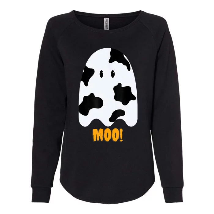 Moo! Cute Funny Cow Print Ghost Halloween Womens California Wash Sweatshirt