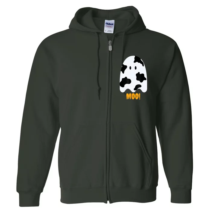 Moo! Cute Funny Cow Print Ghost Halloween Full Zip Hoodie