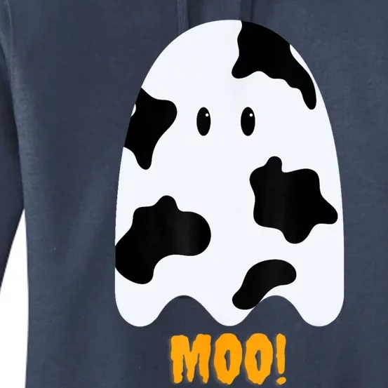 Moo! Cute Funny Cow Print Ghost Halloween Women's Pullover Hoodie