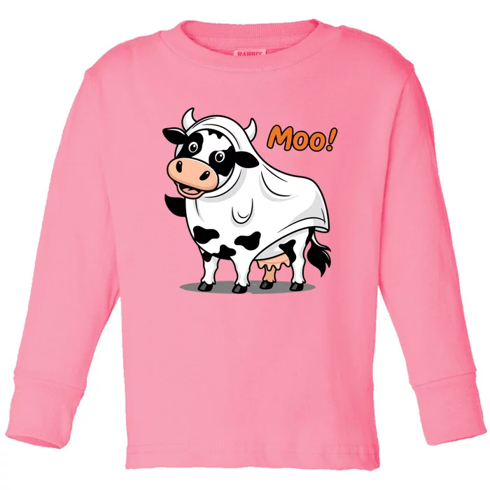 Moo! Cute Funny Cow Print Ghost Halloween Toddler Long Sleeve Shirt