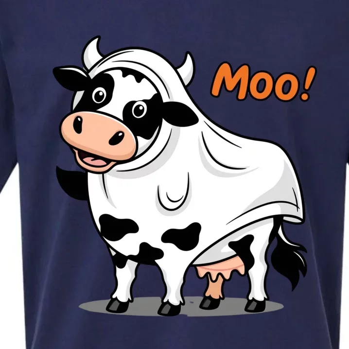 Moo! Cute Funny Cow Print Ghost Halloween Sueded Cloud Jersey T-Shirt