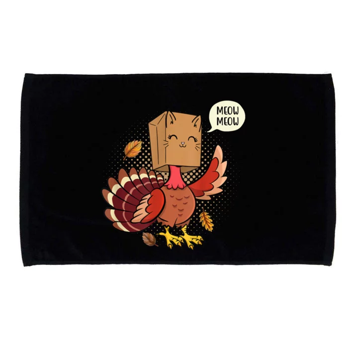 Meow Cat Funny Turkey Thanksgiving Holiday Microfiber Hand Towel