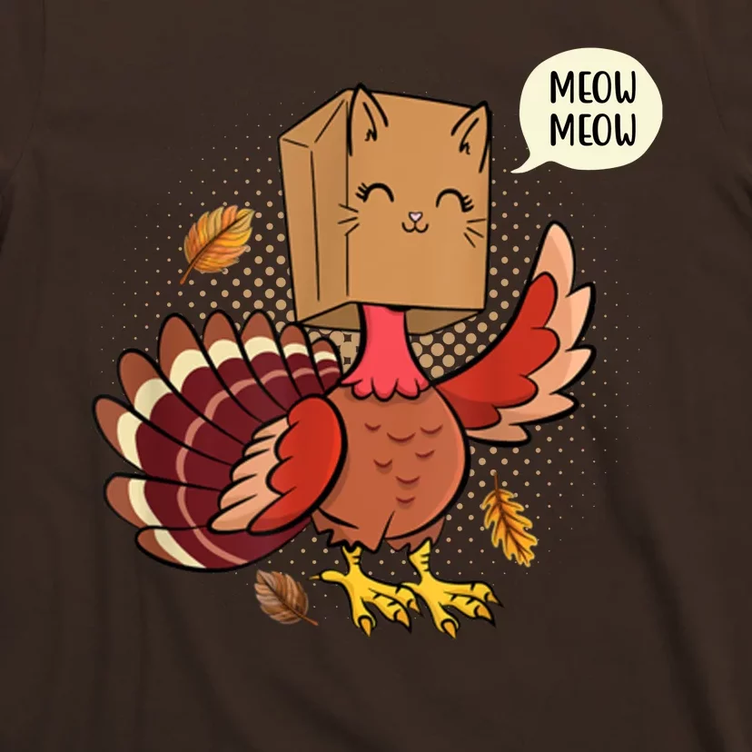 Meow Cat Funny Turkey Thanksgiving Holiday T-Shirt